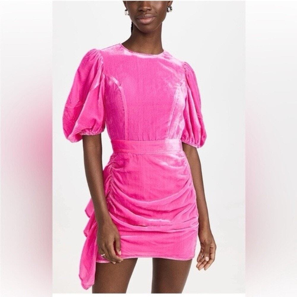 Rhode Pia Dress 8 Medium Bubblegum Pink Jaipur Velvet Ruched Mini Dress